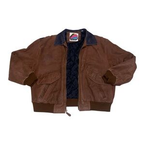VTG Royal Castle for London Fog Leather Bomber Jacket Brown with Black Accents